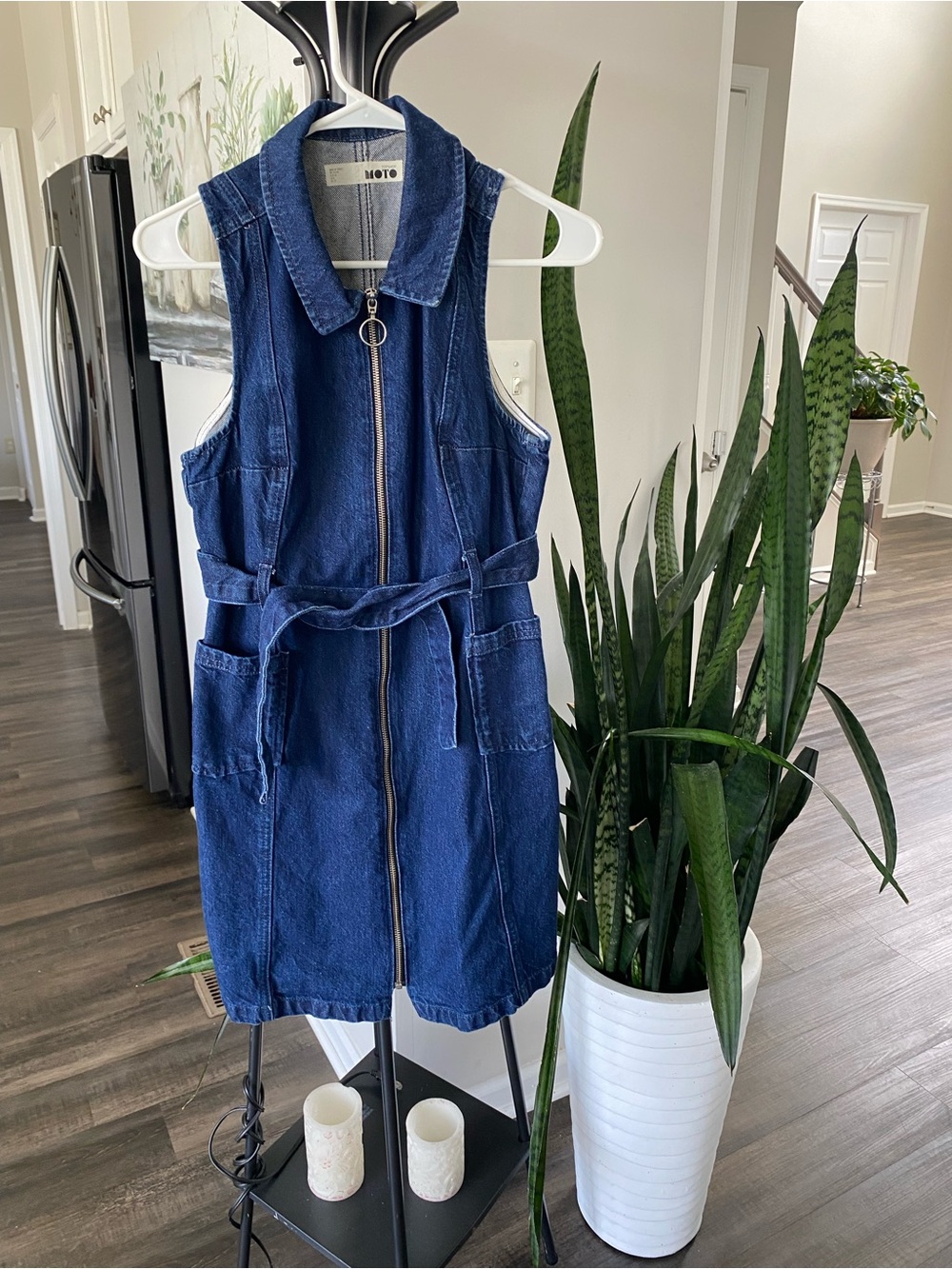 Topshop MOTO Denim Zip-Up Sleeveless Dress with Belt - Size US 4 / UK 8